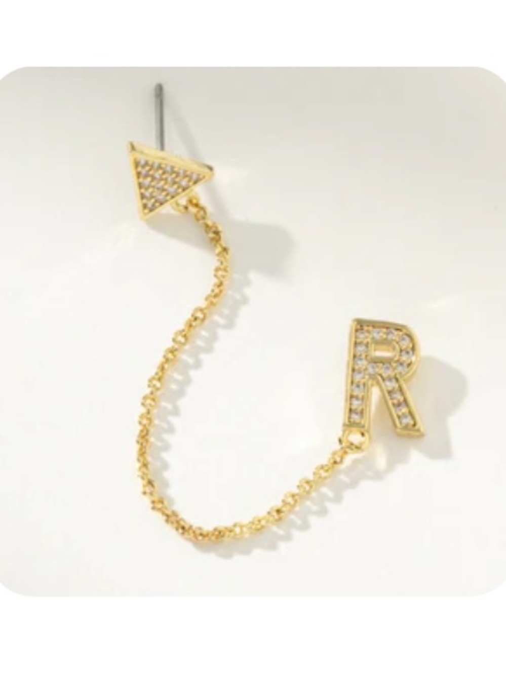 Uncommon James Gold Crystal Triangle & 'R' Chain Brooch Set - Cream